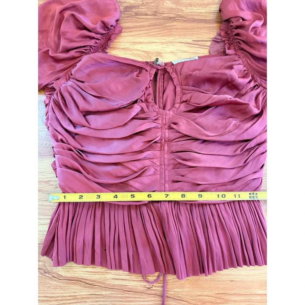 Ulla Johnson Mirelle Blouse Red Ruched Pleated Peplum Long Sleeve Top Size 6